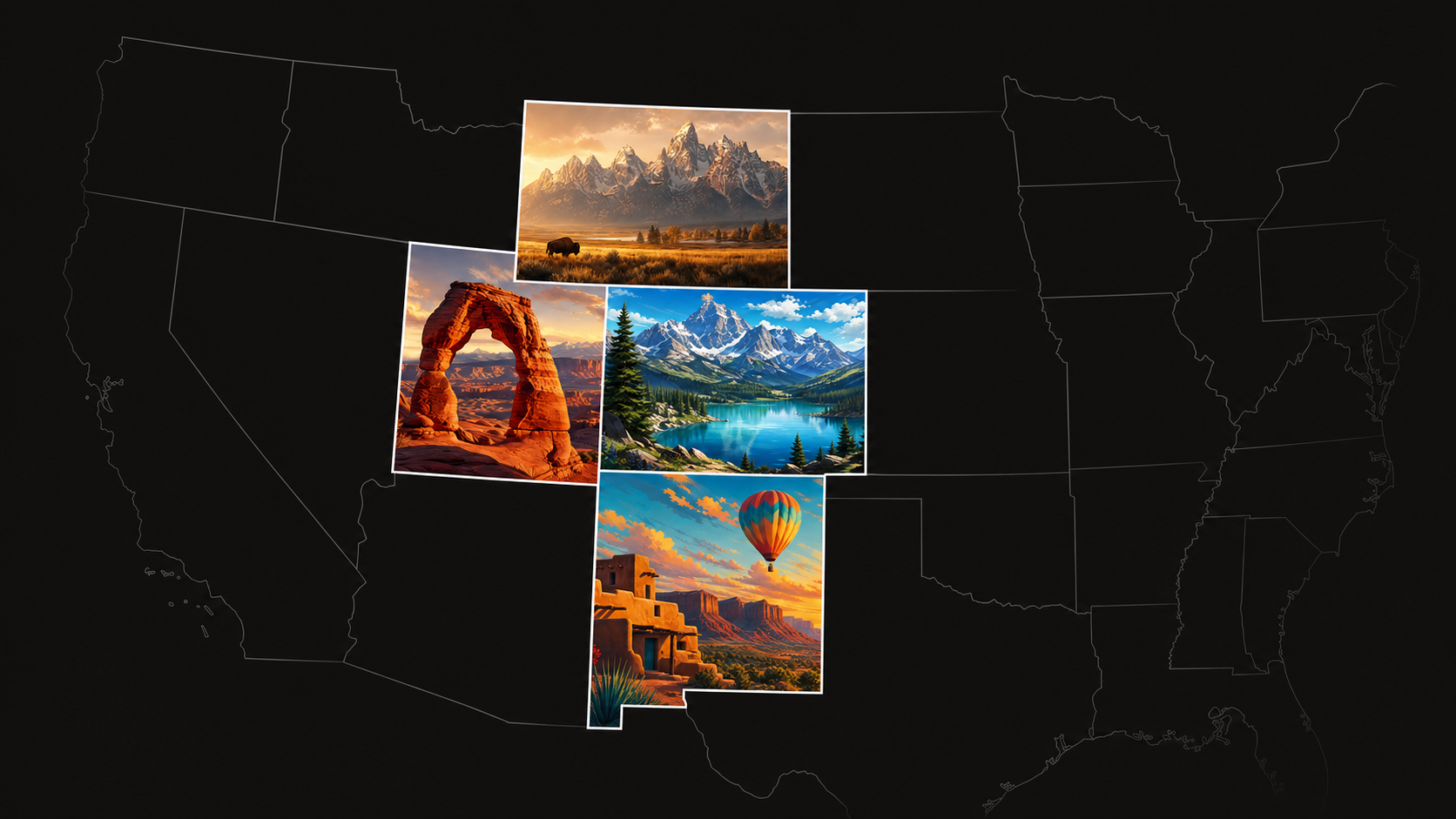 Map of the United States highlighting Wyoming, Utah, Colorado, and New Mexico